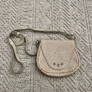 Vin Baker Cream Textured Leather Crossbody Bag Embossed Saddle Bag Boho